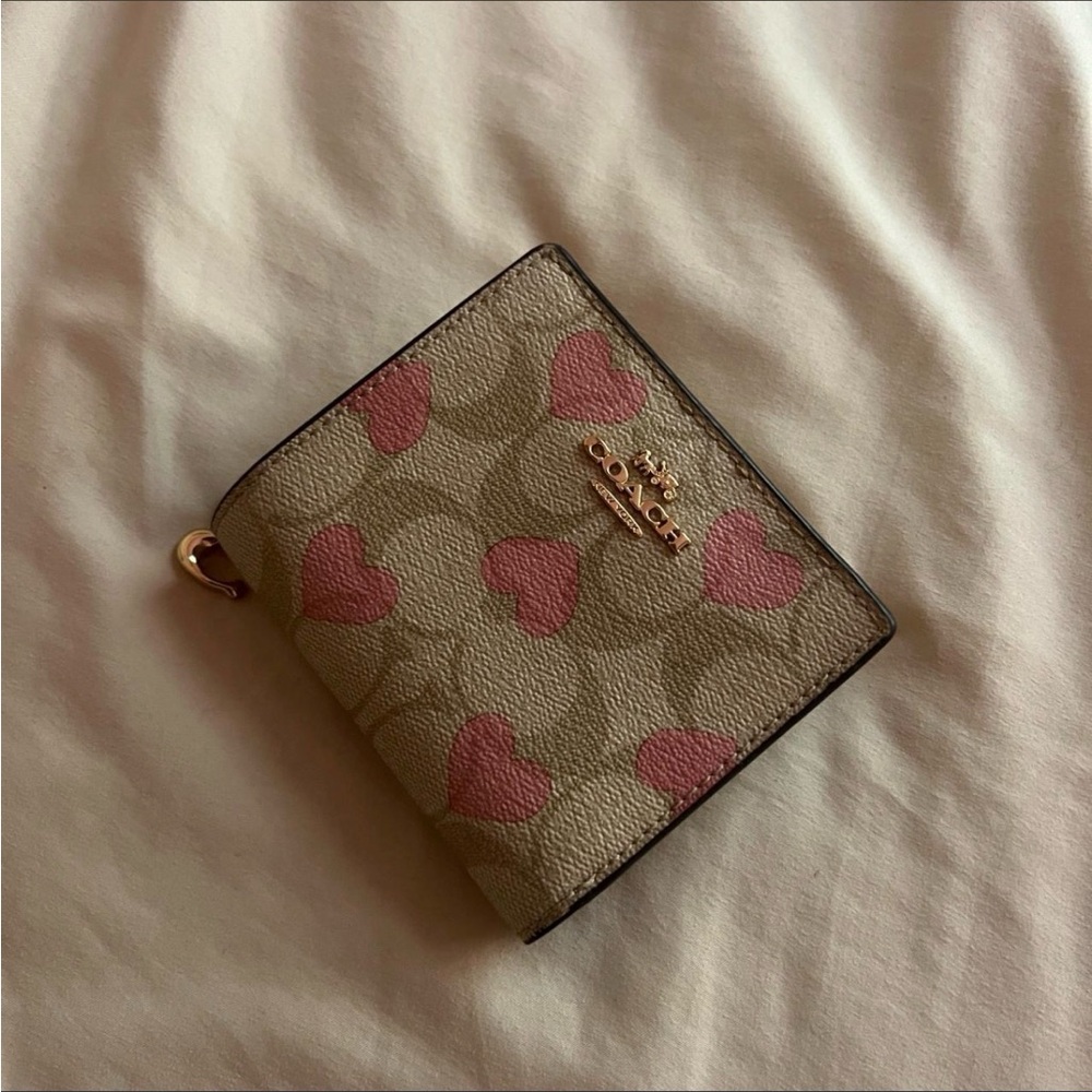 Coach Beige and Pink Heart Wallet
